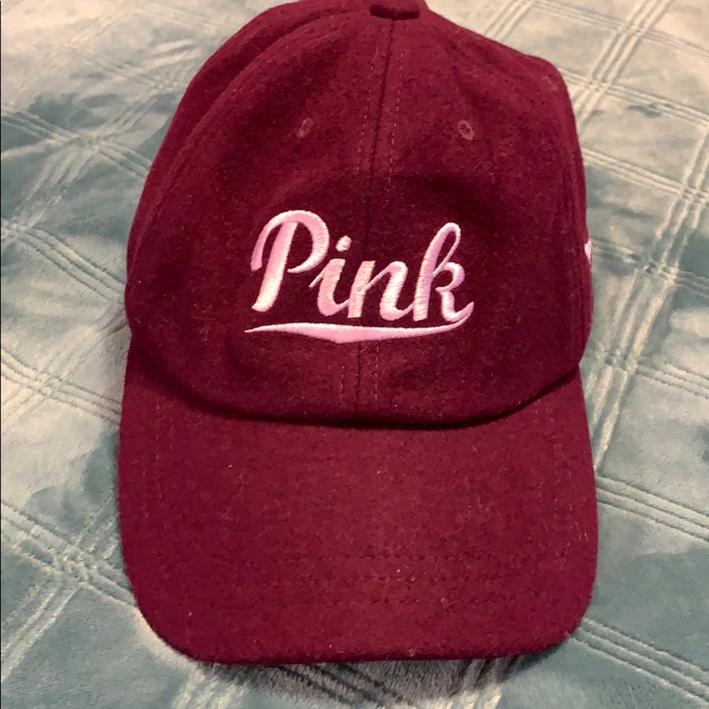 PINK Burgundy Wool Baseball Hat, adjustable